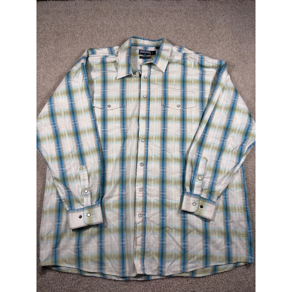 Panhandle Slim Mens XXL Short Sleeve Pearl Snap Plaid Western Shirt 36S5166 Blue